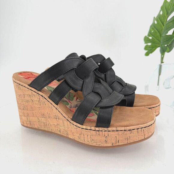 Born BOC Women Cora Sandal Size 10 Black Wedge Platform Vegan Leather Slide Mule - Picture 1 of 13